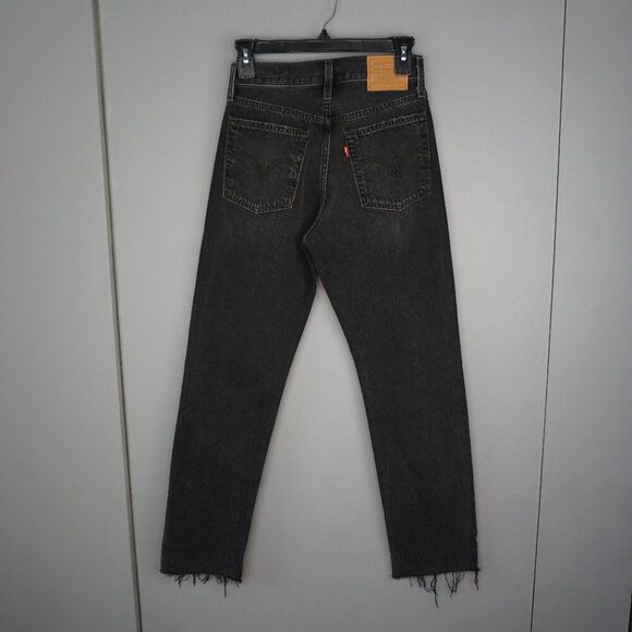 New Levi’s Wedgie Straight Distressed Button Up Raw Hem Jeans in Black size 24 - Picture 9 of 15